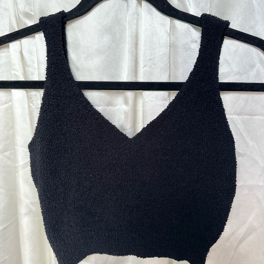 Black Fuzzy Crop Tank Top